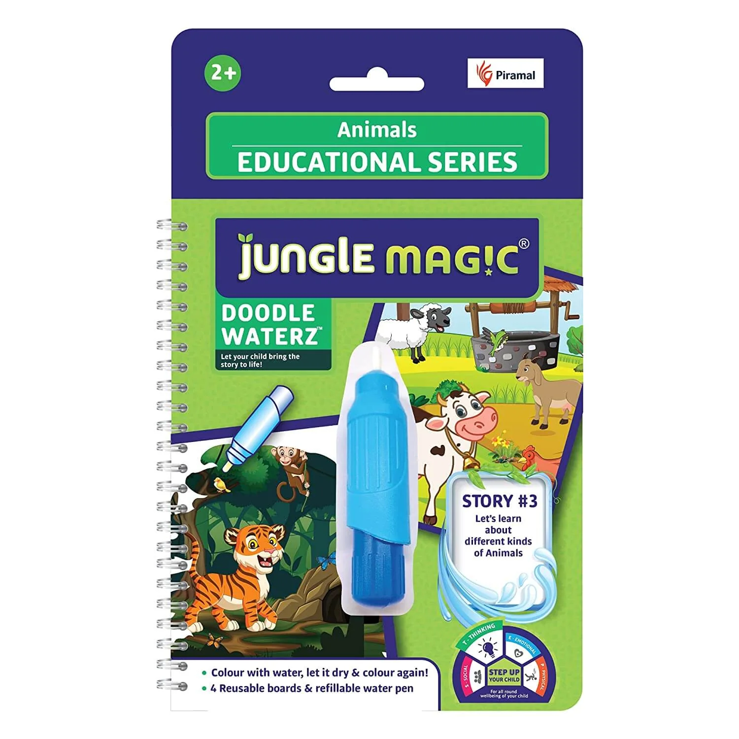 Jungle Magic Doodle Waterz | Reusable Water Colouring Book for Children Combo | Alphabets | Animals | Numbers | Sea Creatures | Vehicles - Image 4