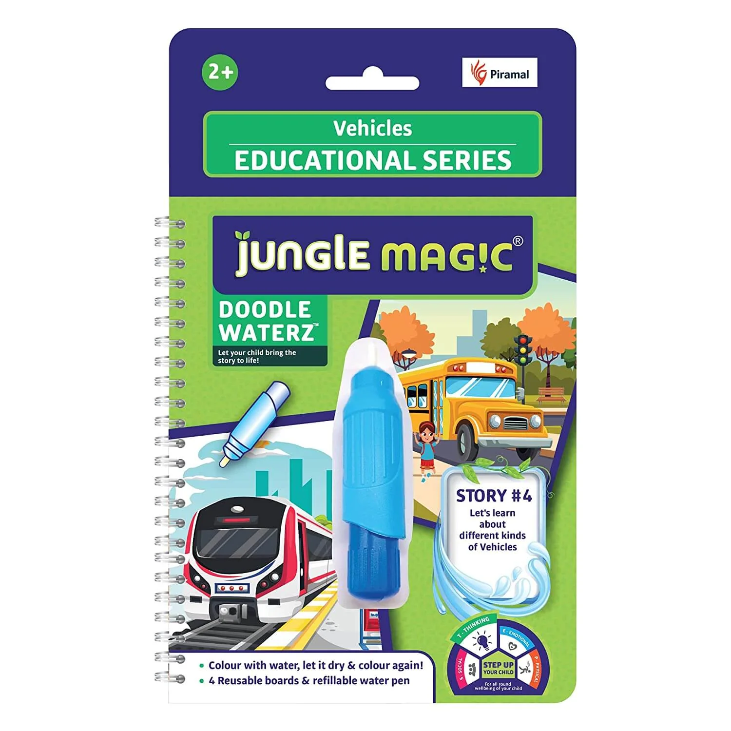 Jungle Magic Doodle Waterz | Reusable Water Colouring Book for Children Combo | Alphabets | Animals | Numbers | Sea Creatures | Vehicles - Image 7