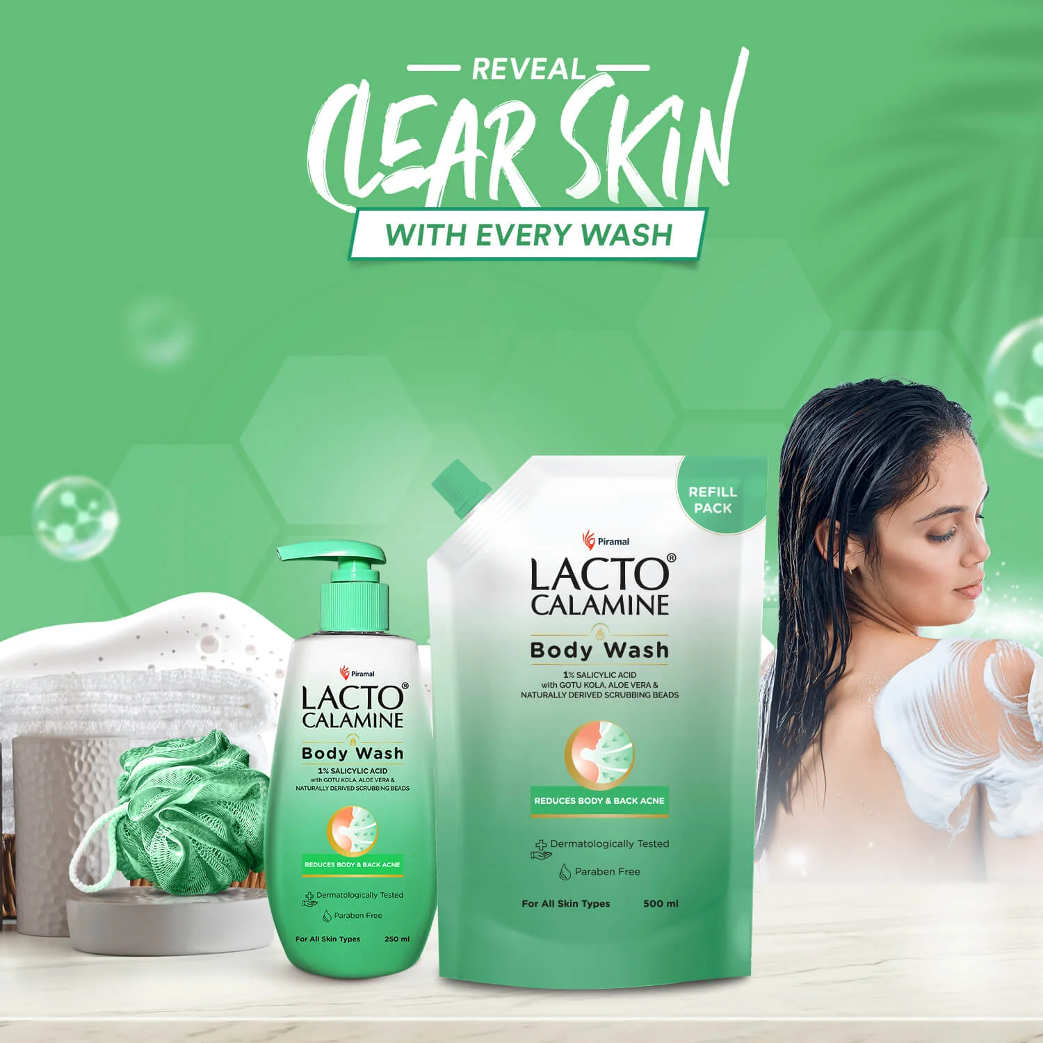 Lacto Calamine 1% Salicylic Acid Body Wash | Pouch Pack | With Cica, Aloe Vera, Turmeric & Naturally Derived Scrubbing Beads |Reduce Stubborn Body Acne | For Women| - Image 7
