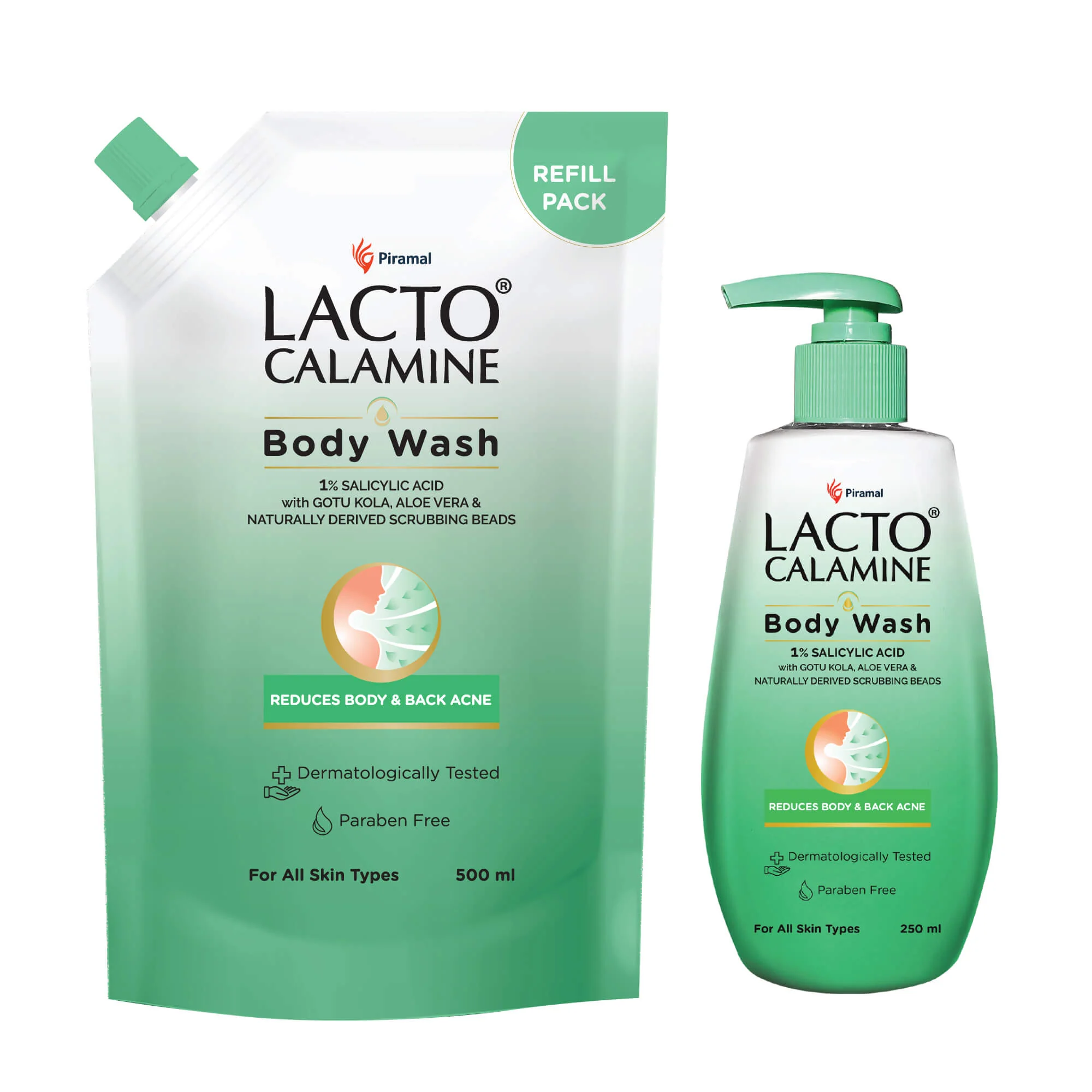 Lacto Calamine 1% Salicylic Acid Body Wash | Pouch Pack | With Cica, Aloe Vera, Turmeric & Naturally Derived Scrubbing Beads |Reduce Stubborn Body Acne | For Women| - Image 9