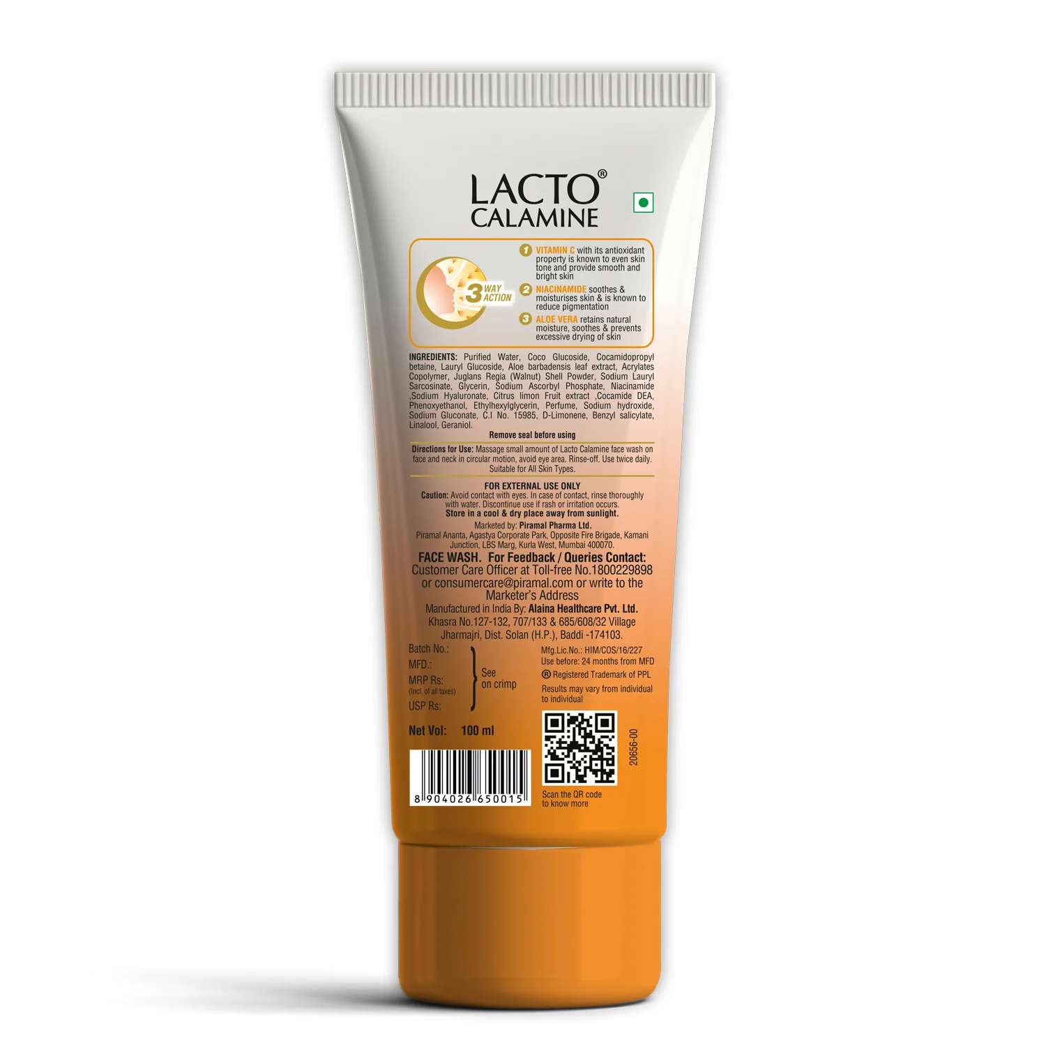 Lacto Calamine Vitamin C face wash with Aloe Vera & Niacinamide for bright and glowing skin | Exfoliates skin, reduces pigmentation, No parabens, no sulphates – (100 ml ), Orange - Image 11