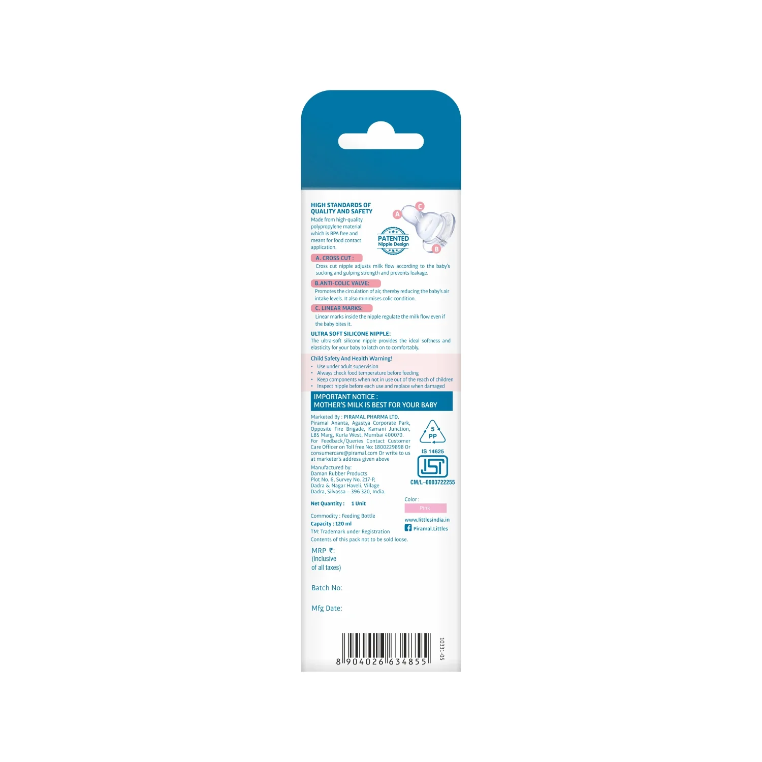 Littles Classic Mini Feeding Bottle | Patented Nipple Design- 120 ml - Image 11