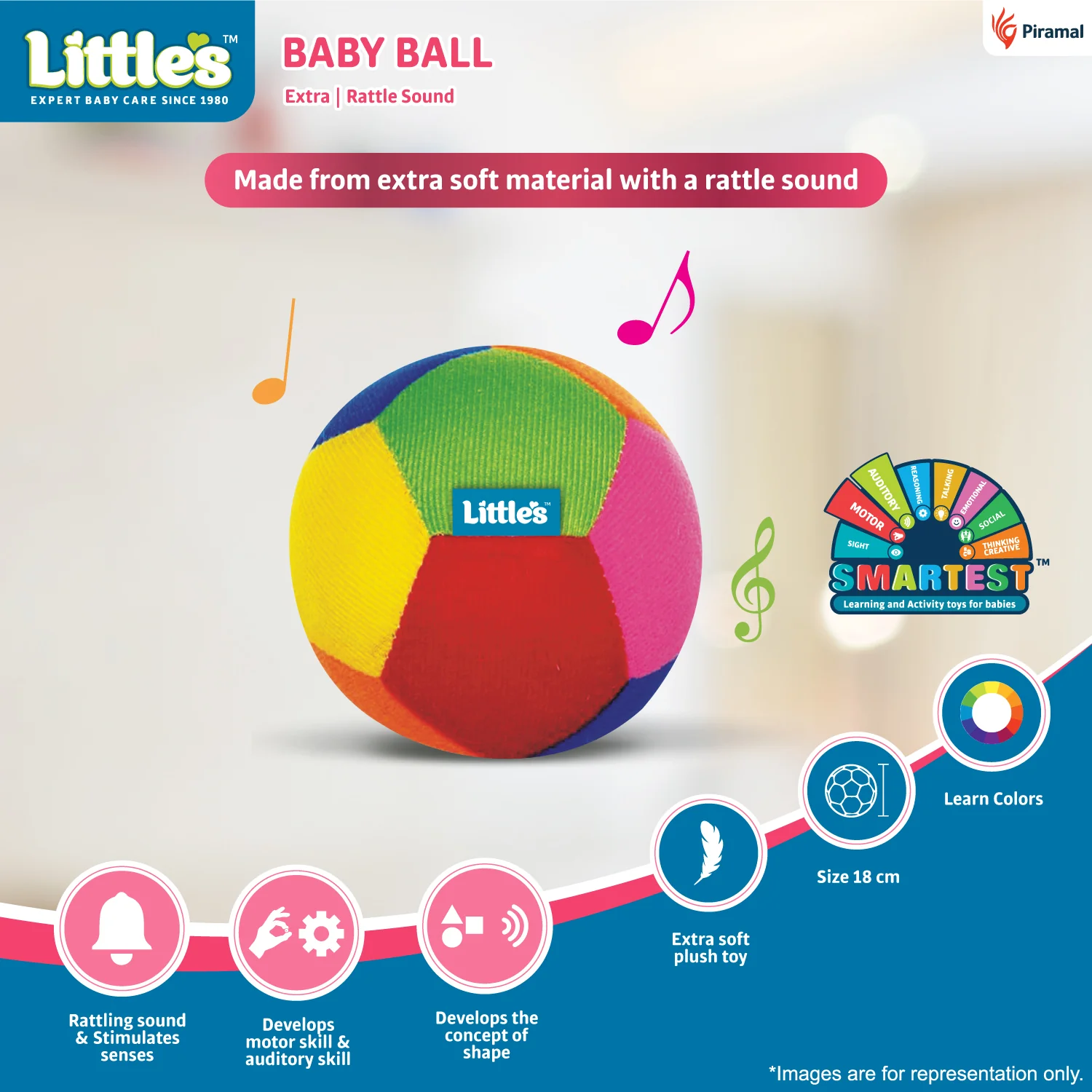 Little's New Born Gift Combo (Comfy Baby Pants | New Born Diapers Pack of 1, Little's Soft Cleansing Baby Wipes Lid Pack of 1 | Contains Aloe Vera & Jojoba Oil -80 Wipes, Soft baby Ball, Junior Ring I Toys for Babies, Easy Dry Bed Protector Blue) - Image 5