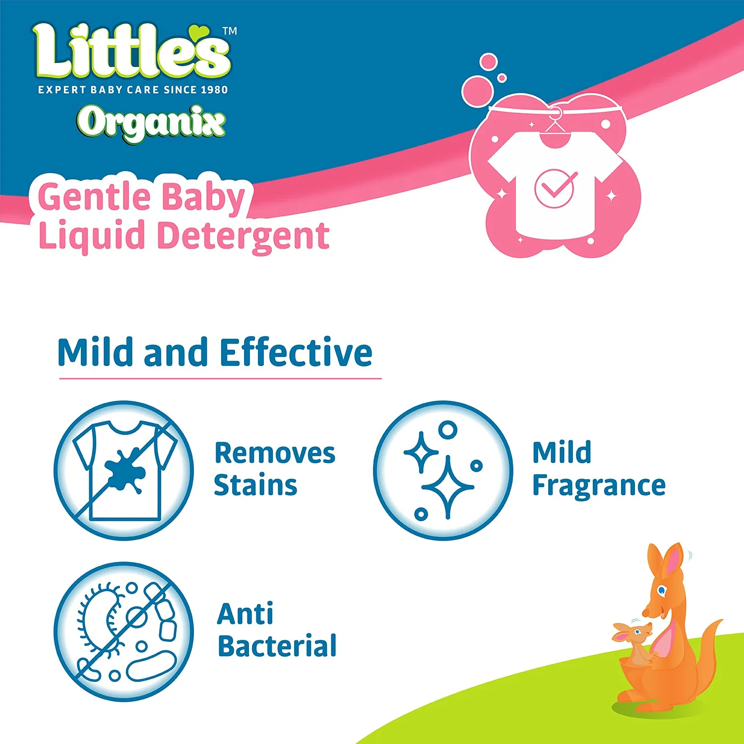 Little's Organix Gentle Baby Liquid Detergent | Enriched with Aloe Vera and Neem extracts | Free from Parabens, Phosphates, Brighteners & Bleach - 1L - Image 3