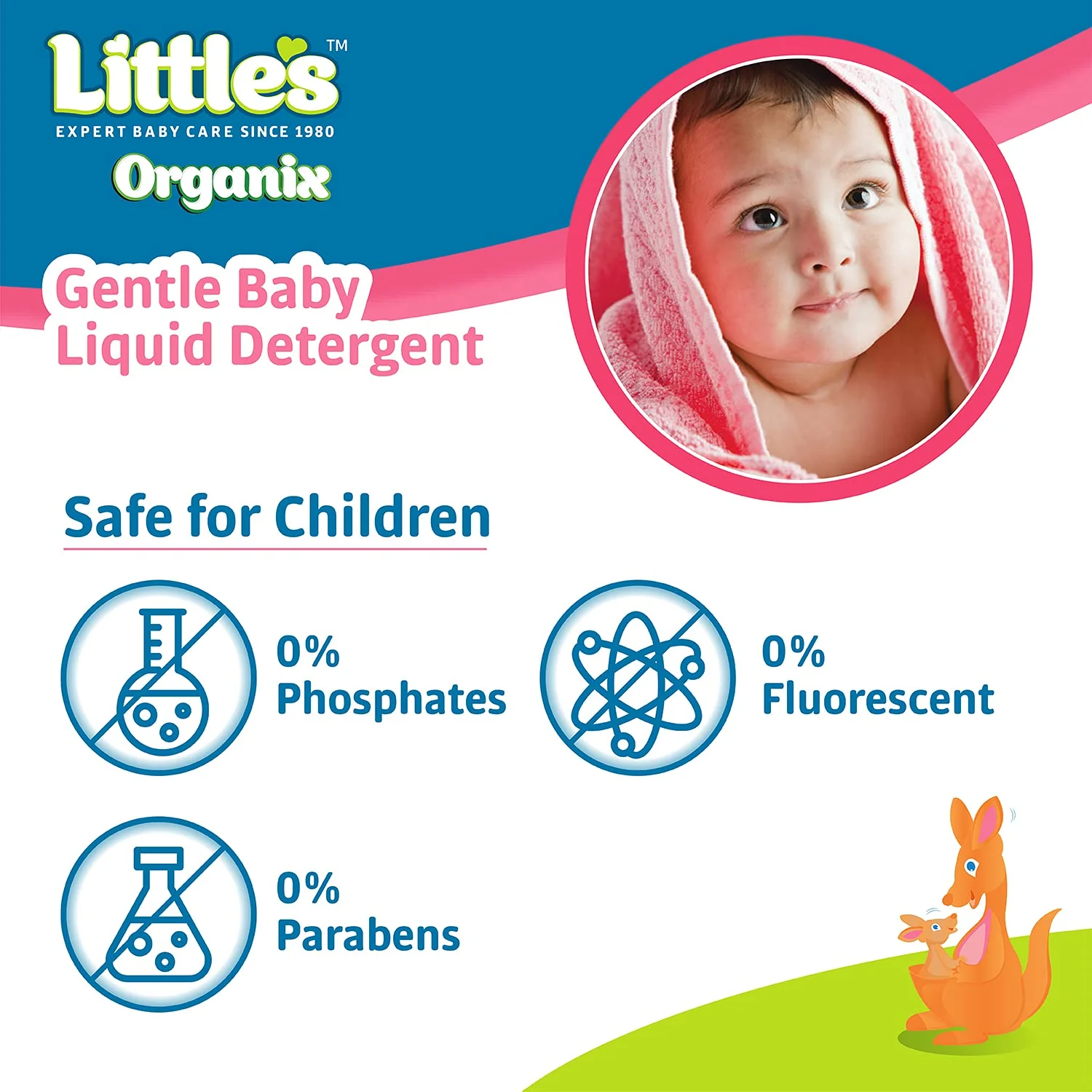 Little's Organix Gentle Baby Liquid Detergent | Enriched with Aloe Vera and Neem extracts | Free from Parabens, Phosphates, Brighteners & Bleach - 1L - Image 4