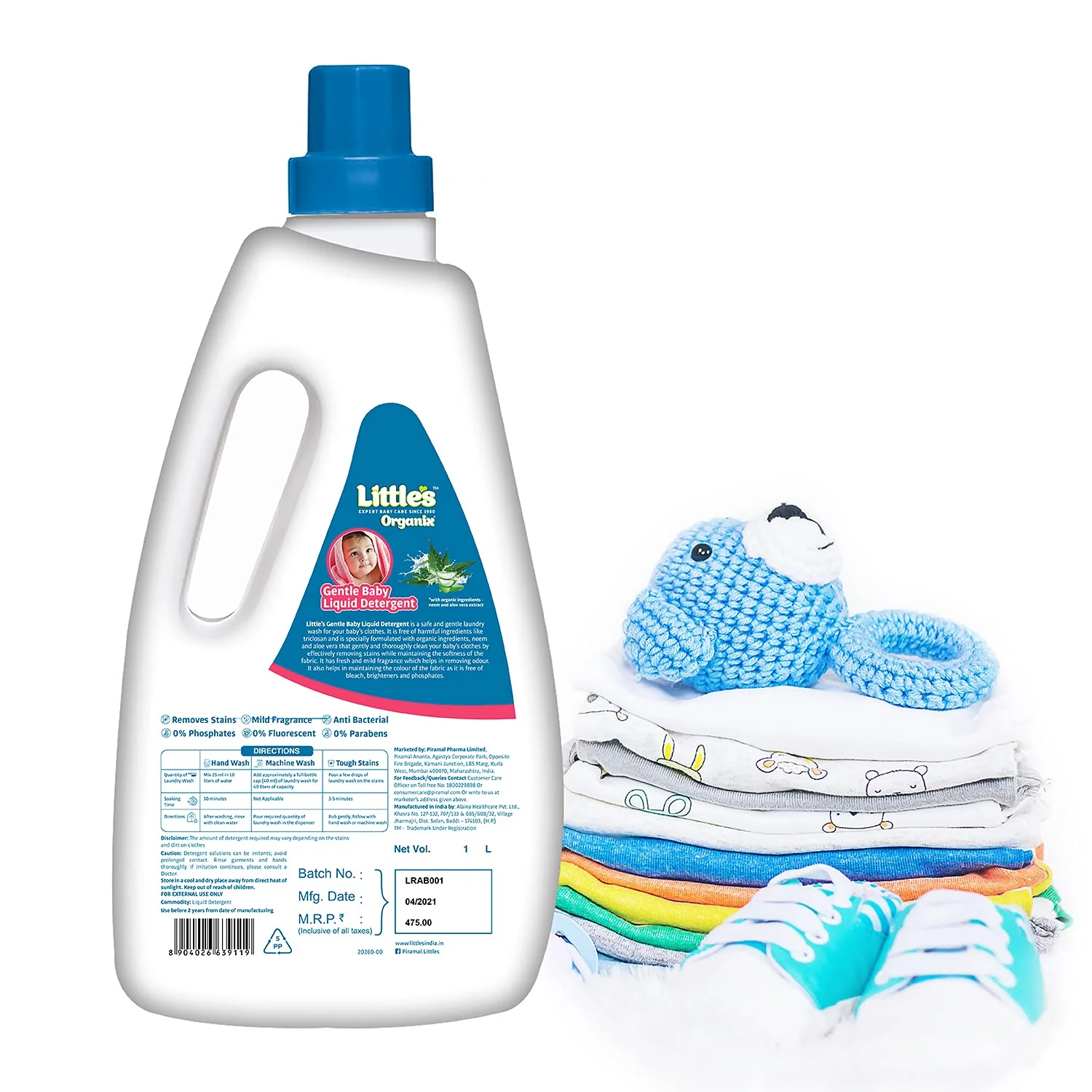 Little's Organix Gentle Baby Liquid Detergent | Enriched with Aloe Vera and Neem extracts | Free from Parabens, Phosphates, Brighteners & Bleach - 1L - Image 8
