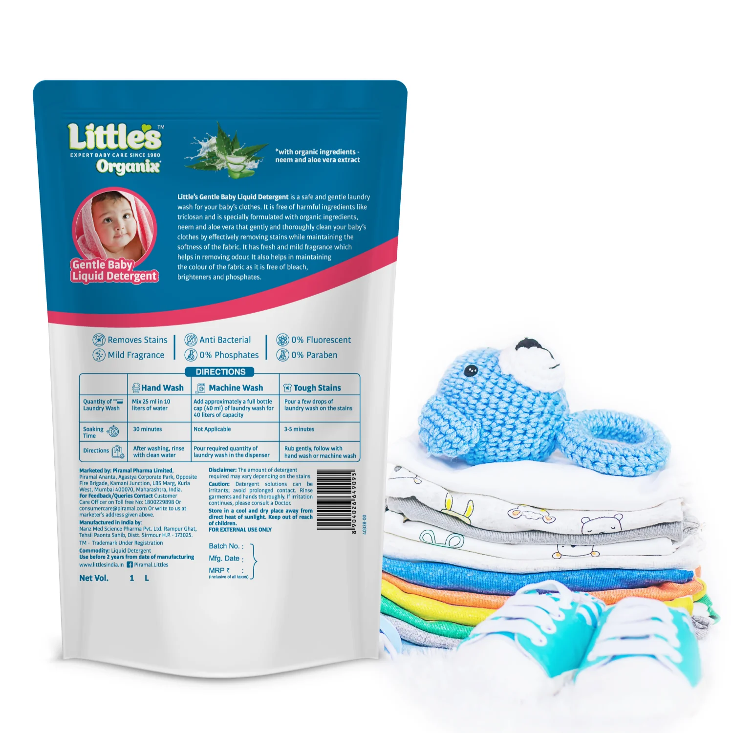 Little's Organix Gentle Baby Liquid Detergent | Enriched with Aloe Vera and Neem extracts | Free from Parabens, Phosphates, Brighteners & Bleach - 1L - Image 9