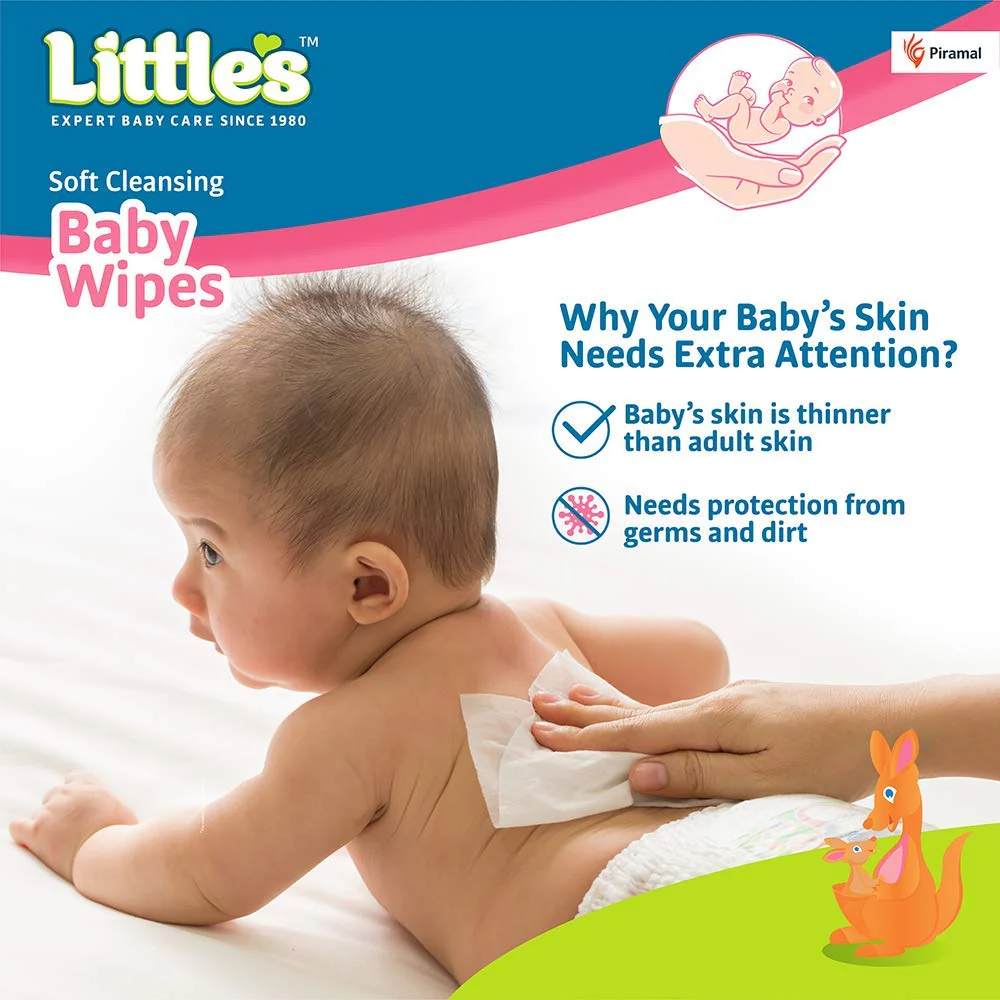 Little's Soft Cleansing Baby Wipes | Contains Aloe Vera & Jojoba Oil -80 wipes - Image 4